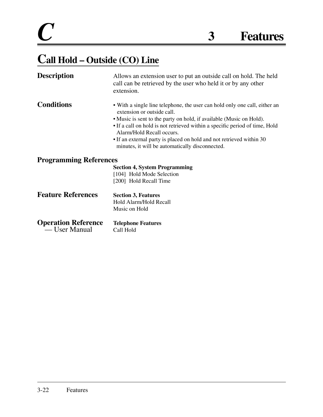 Panasonic KX-TA624 installation manual Call Hold Outside CO Line, Programming References 