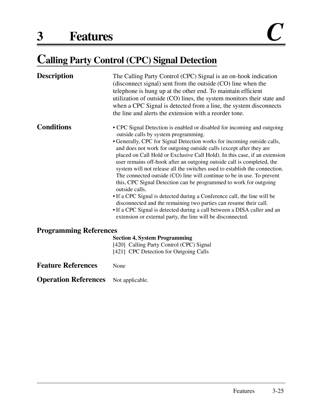 Panasonic KX-TA624 installation manual Calling Party Control CPC Signal Detection, Feature References Operation References 