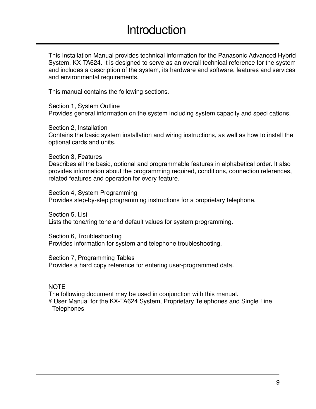 Panasonic KX-TA624 installation manual Introduction 