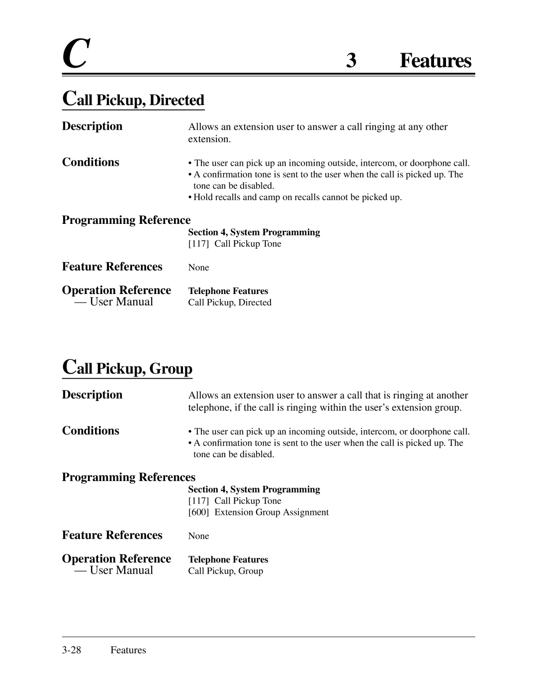 Panasonic KX-TA624 installation manual Call Pickup, Directed, Call Pickup, Group 