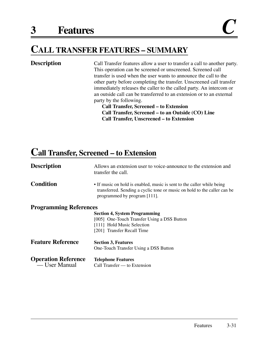 Panasonic KX-TA624 installation manual Call Transfer, Screened to Extension, Call Transfer, Screened to an Outside CO Line 