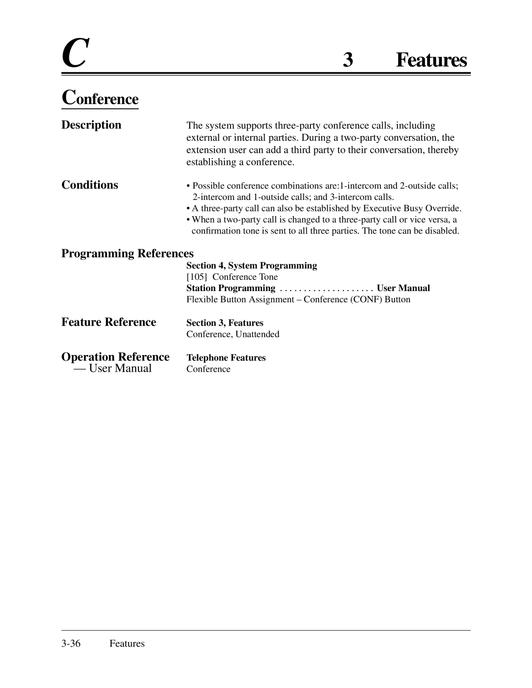 Panasonic KX-TA624 installation manual Conference, Description Conditions 