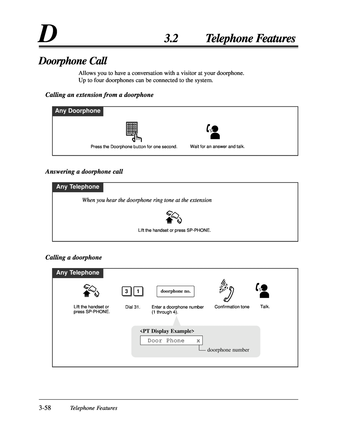 Panasonic KX-TA624 Doorphone Call, Calling an extension from a doorphone, Answering a doorphone call, Calling a doorphone 