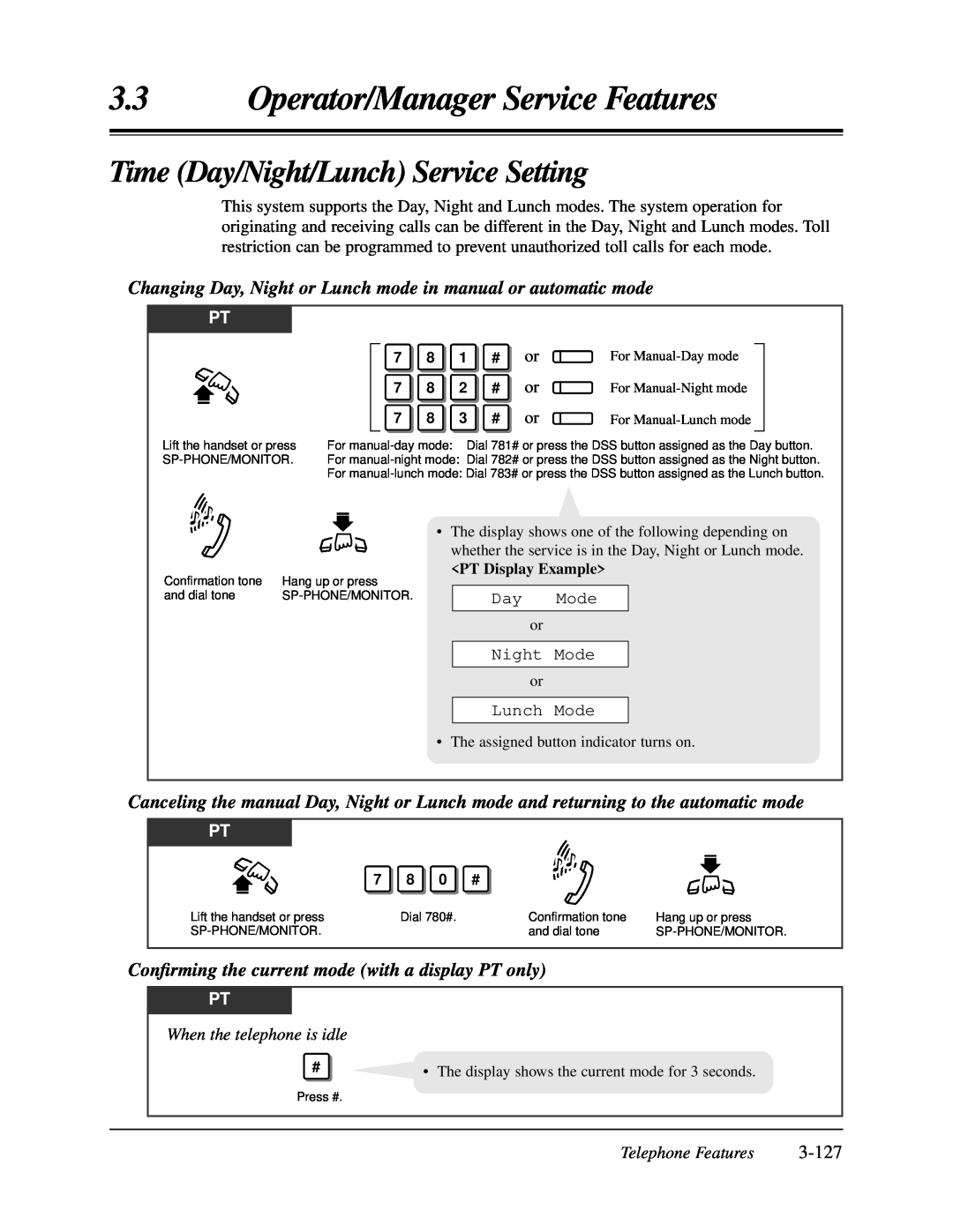 Panasonic KX-TA624 user manual Time Day/Night/Lunch Service Setting, 3-127, Operator/Manager Service Features 