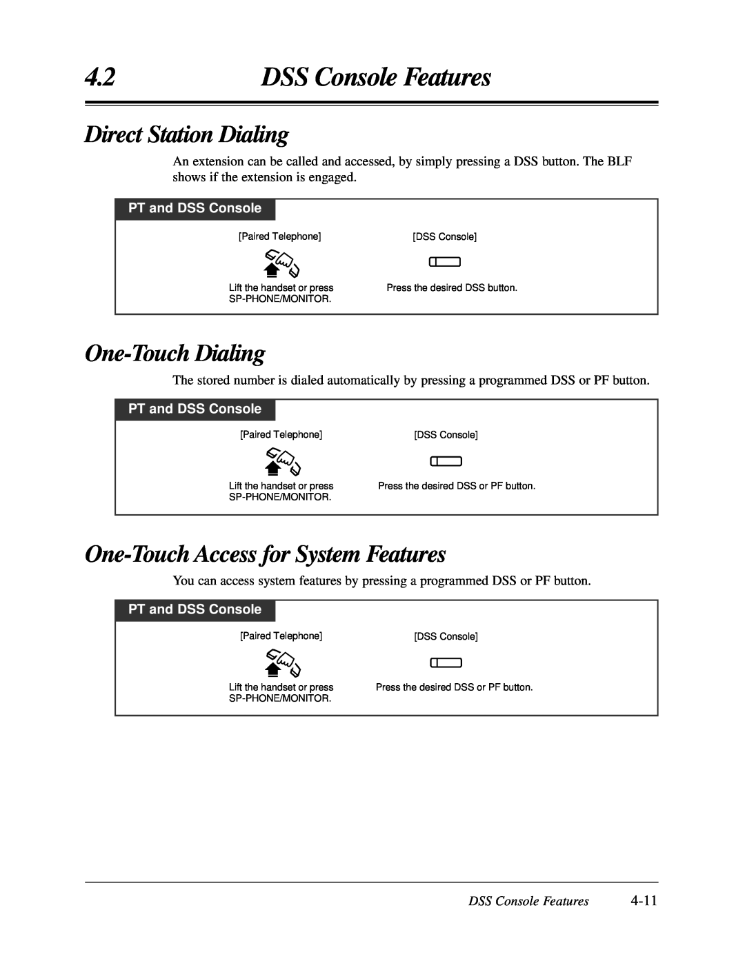 Panasonic KX-TA624 user manual Direct Station Dialing, One-TouchAccess for System Features, 4-11, DSS Console Features 