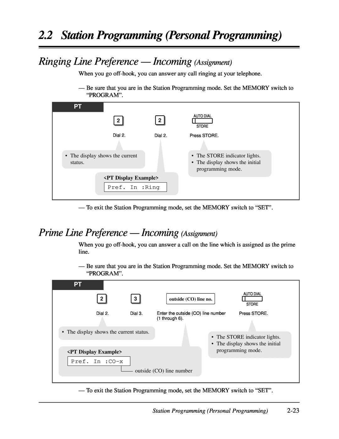 Panasonic KX-TA624 Ringing Line Preference - Incoming Assignment, Prime Line Preference — Incoming Assignment, 2-23 