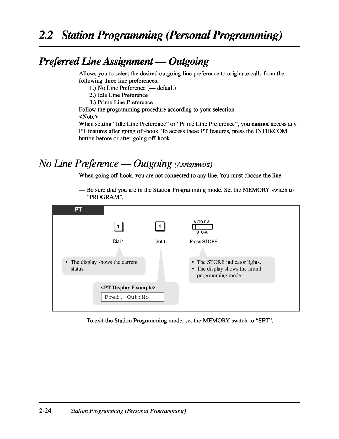 Panasonic KX-TA624 user manual Preferred Line Assignment - Outgoing, No Line Preference — Outgoing Assignment 