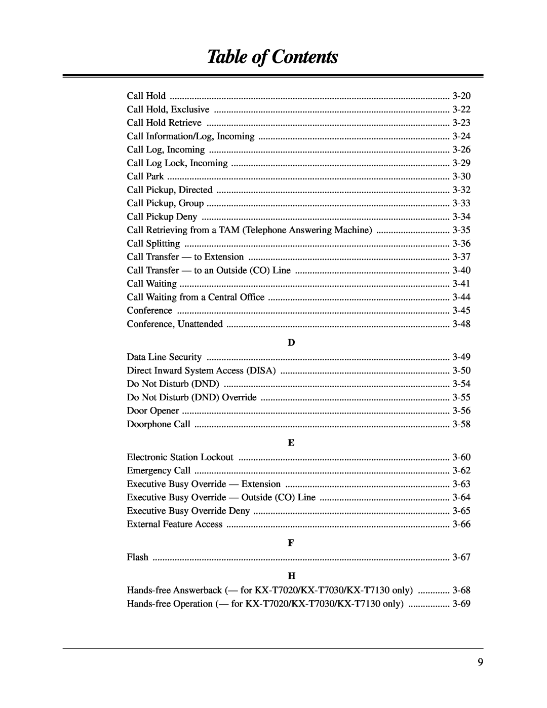 Panasonic KX-TA624 user manual Table of Contents 