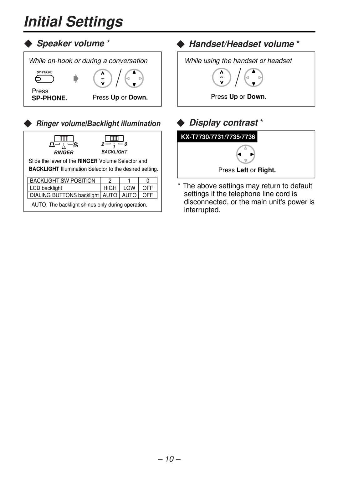 Panasonic KX-TA824 manual Initial Settings, Handset/Headset volume 