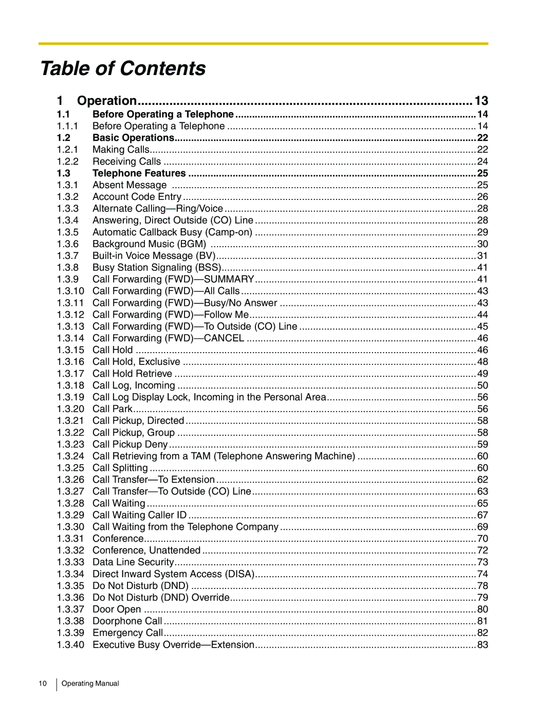 Panasonic KX-TA824 manual Table of Contents 