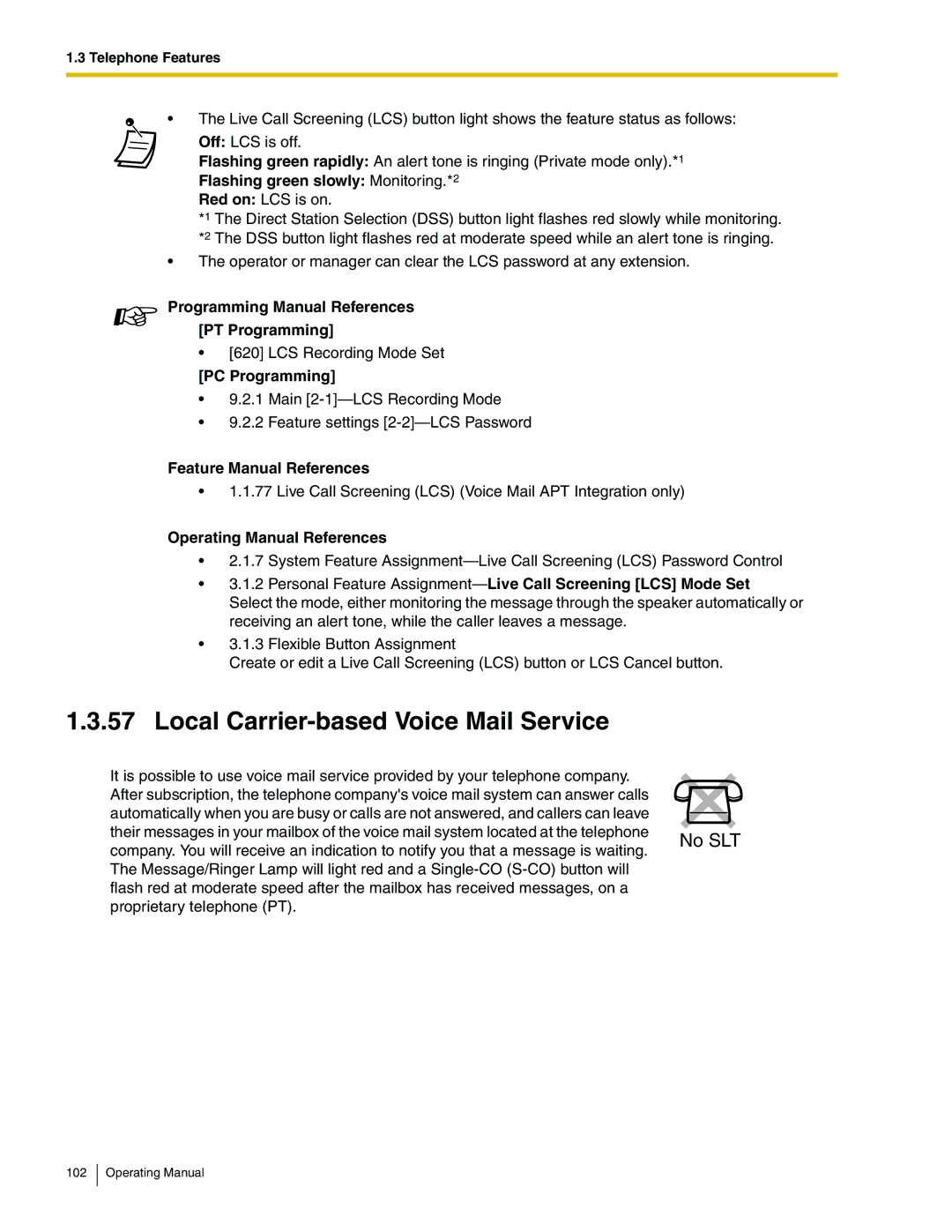 Panasonic KX-TA824 manual Local Carrier-based Voice Mail Service, Flashing green slowly Monitoring.*2 