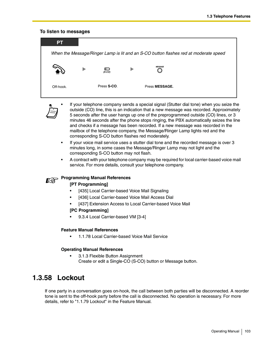 Panasonic KX-TA824 manual Lockout, To listen to messages 