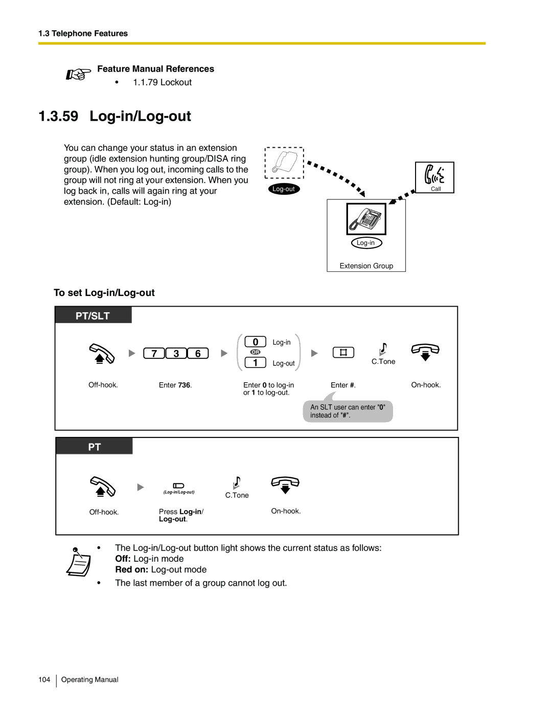 Panasonic KX-TA824 manual To set Log-in/Log-out 