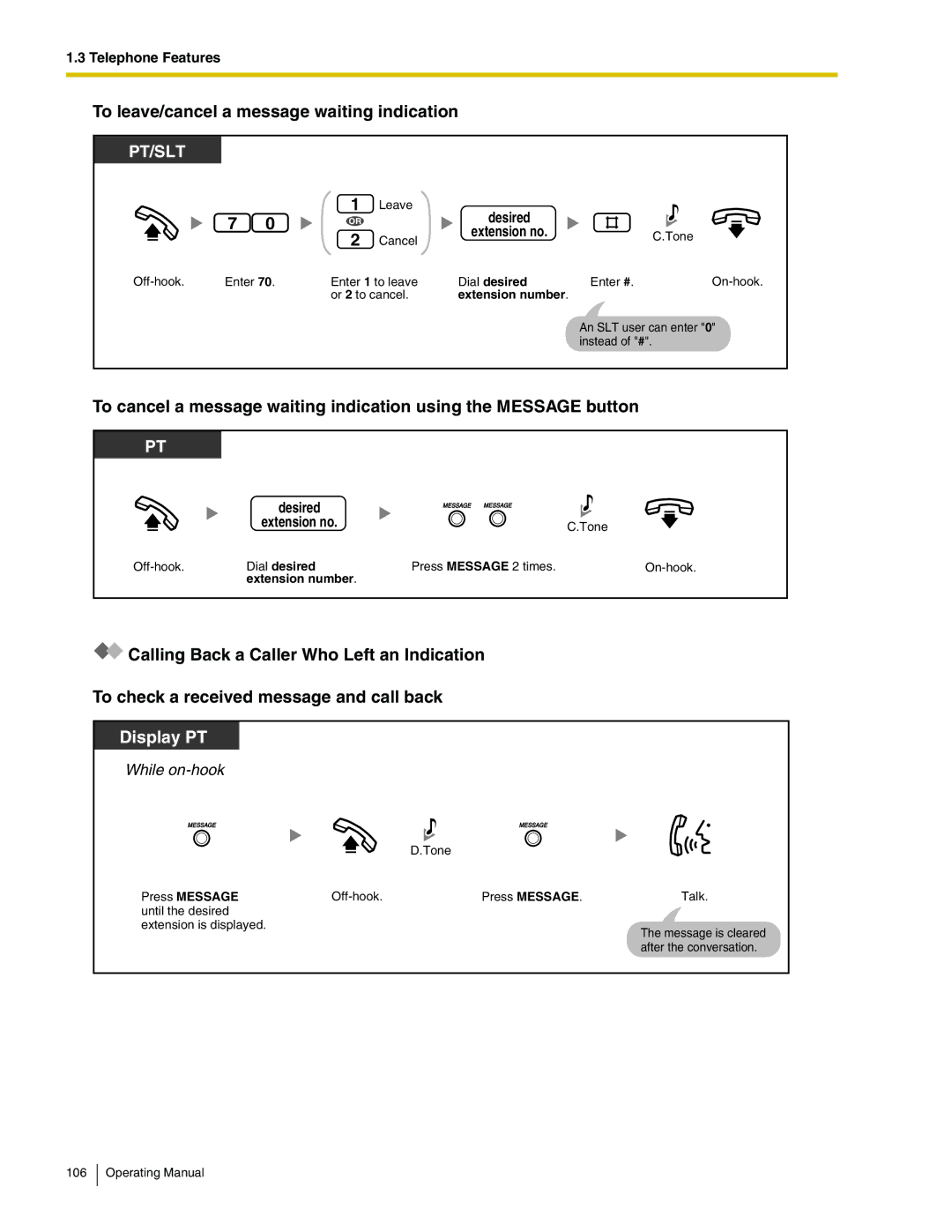 Panasonic KX-TA824 manual To leave/cancel a message waiting indication 