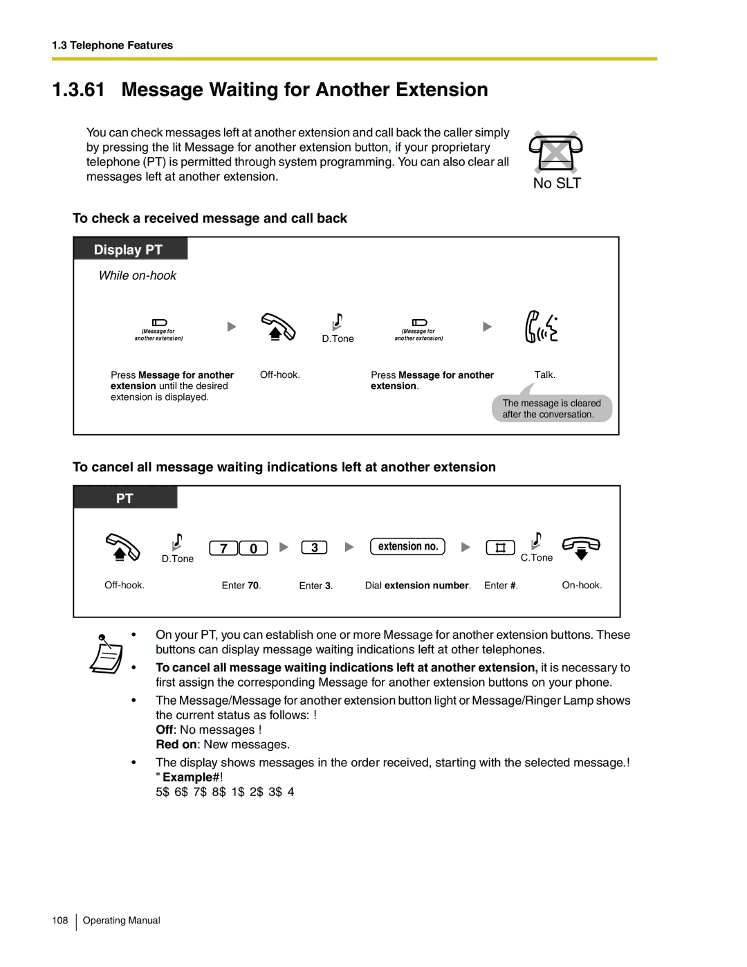 Panasonic KX-TA824 manual Message Waiting for Another Extension, Extension no 