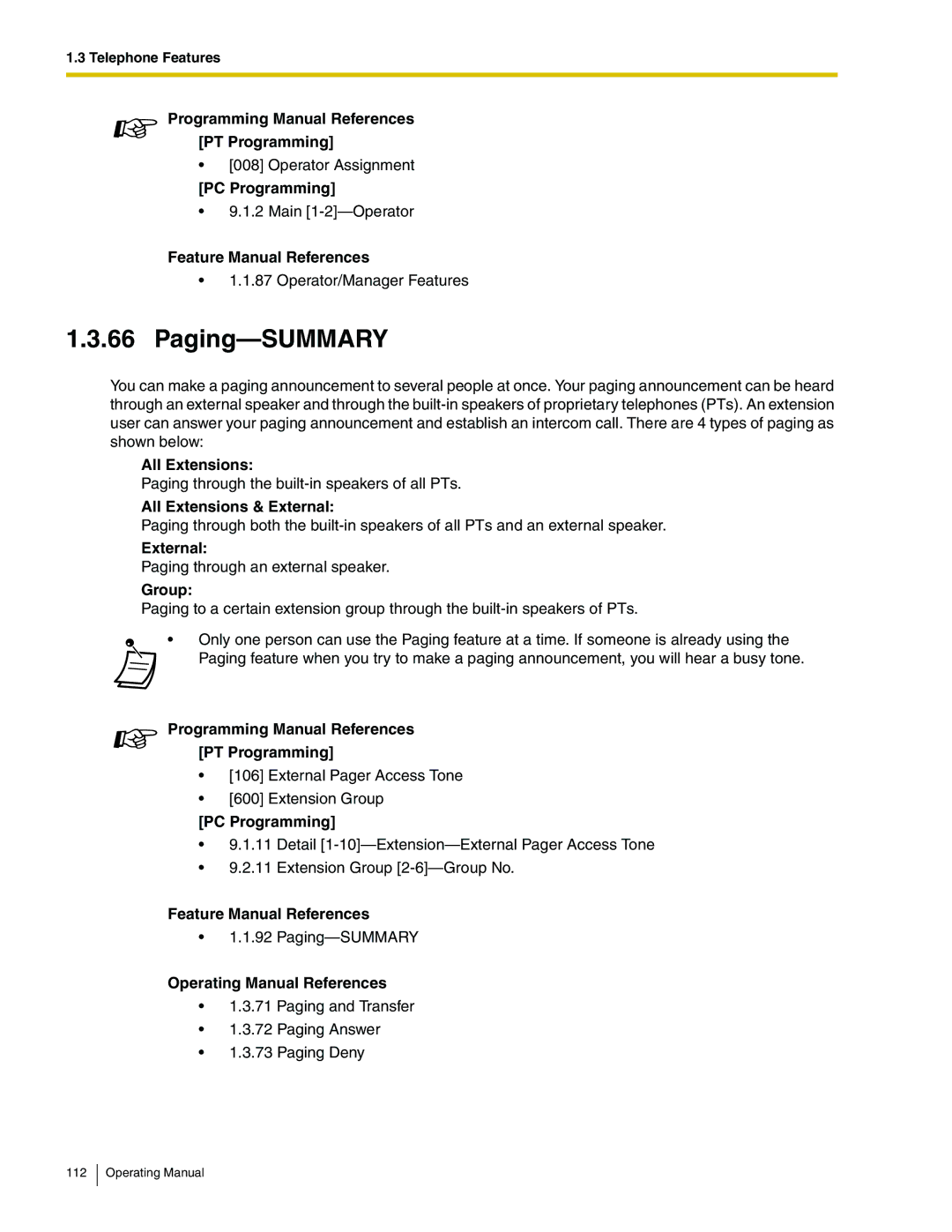 Panasonic KX-TA824 manual Paging-SUMMARY, All Extensions & External, Group 