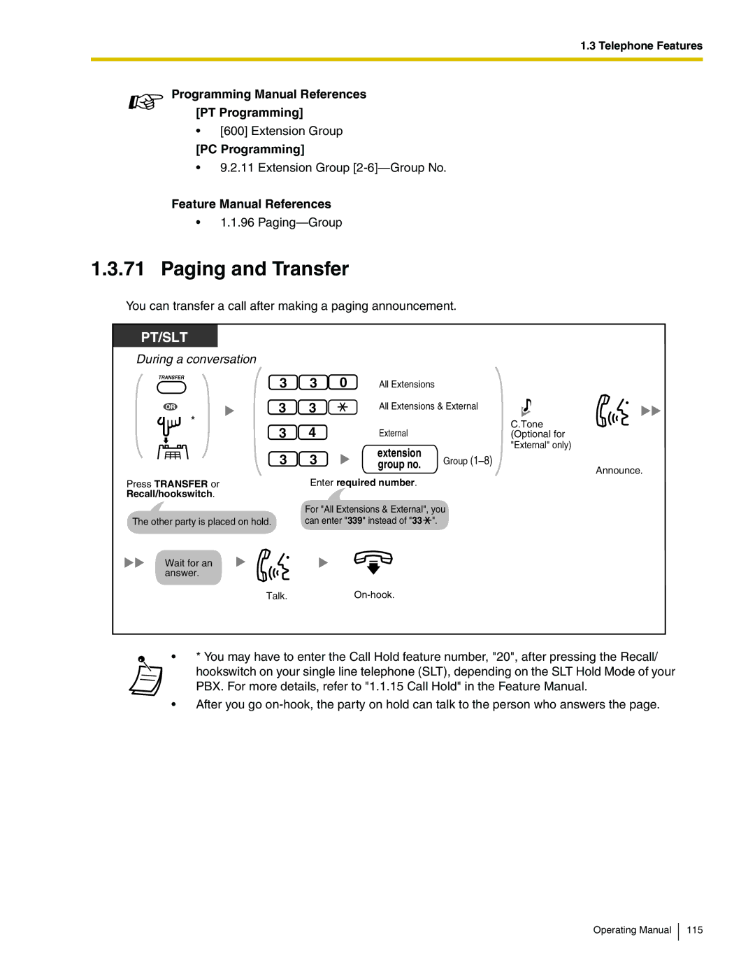 Panasonic KX-TA824 manual Paging and Transfer 