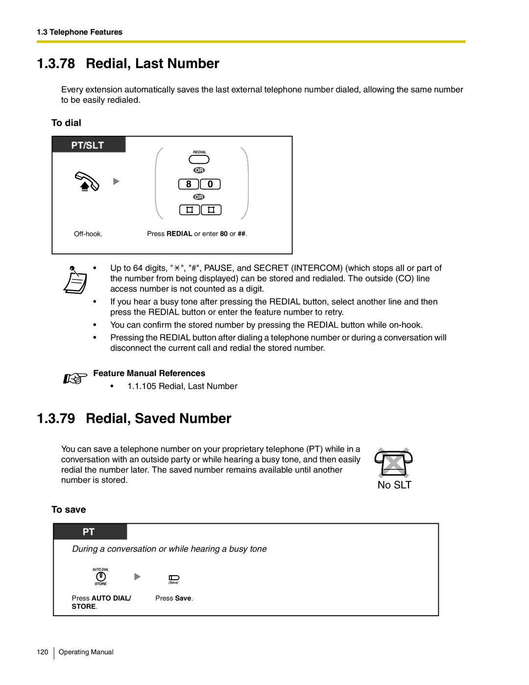 Panasonic KX-TA824 manual Redial, Last Number, Redial, Saved Number, To save 