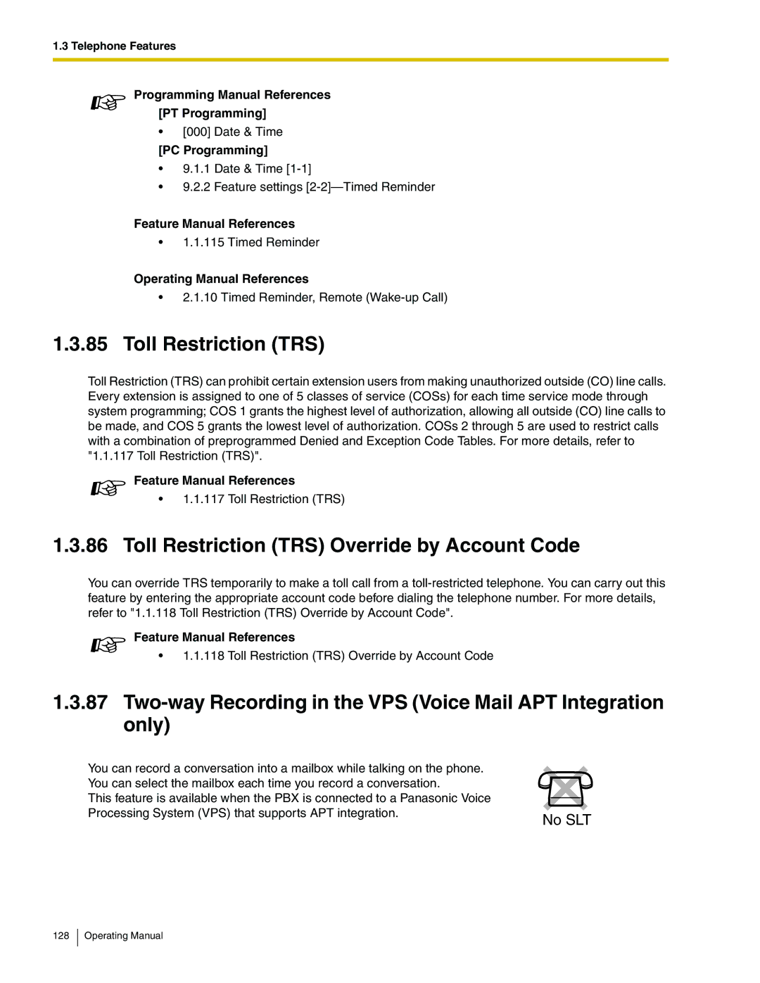 Panasonic KX-TA824 manual Toll Restriction TRS Override by Account Code 