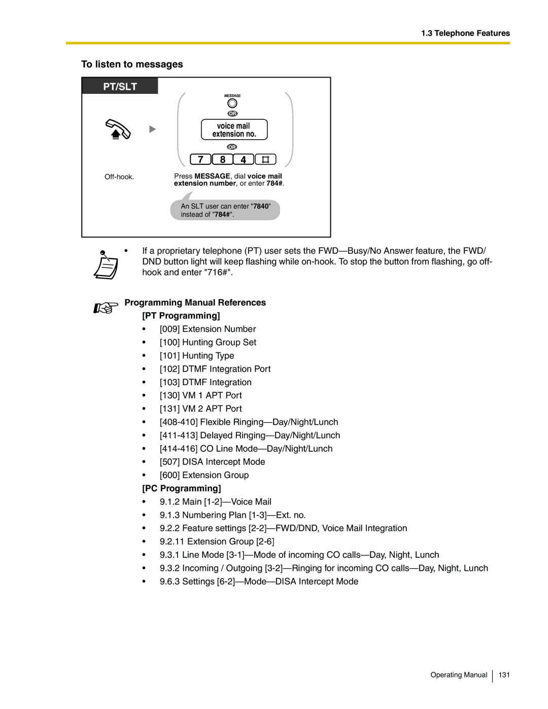 Panasonic KX-TA824 manual Off-hook Press Message , dial voice mail 