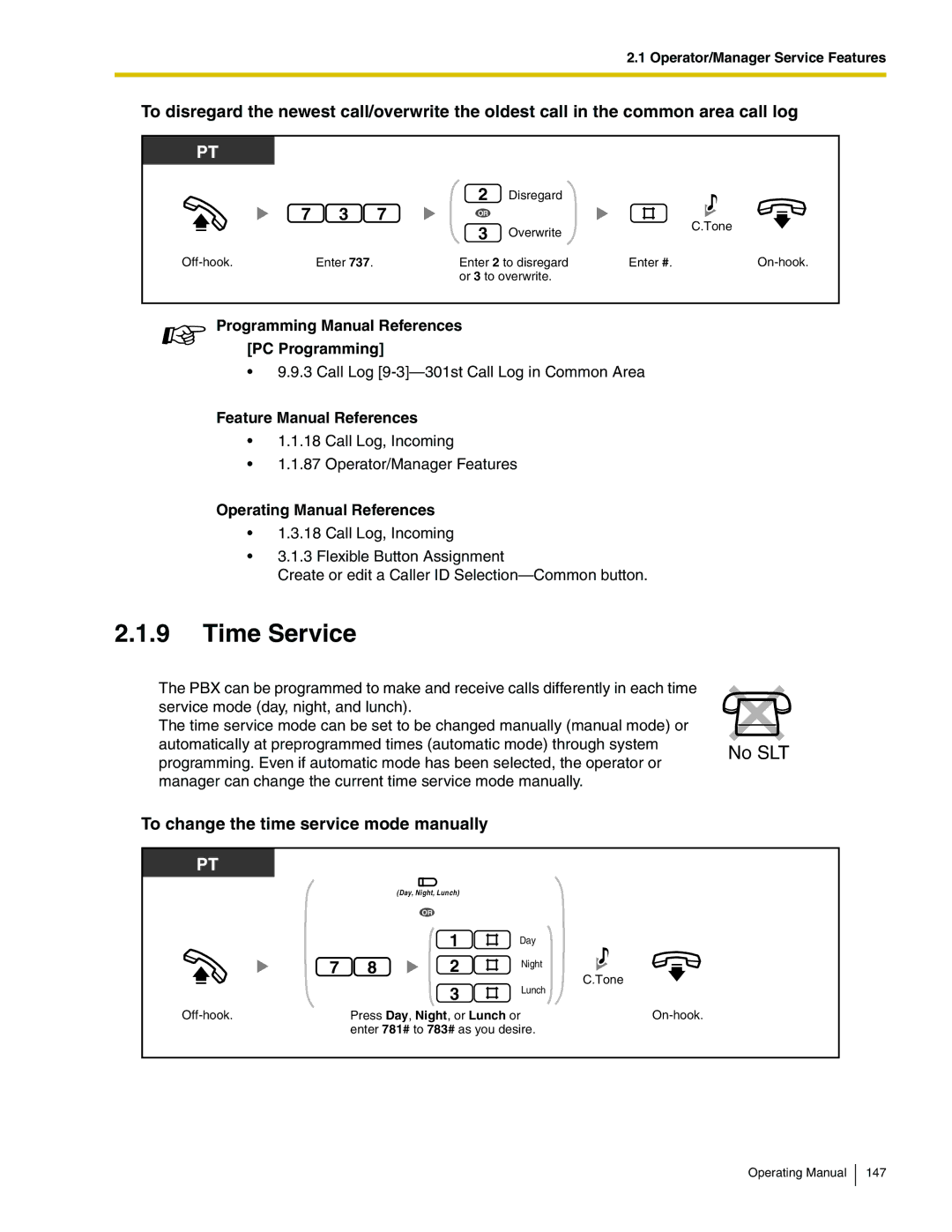 Panasonic KX-TA824 To change the time service mode manually, Programming Manual References PC Programming 