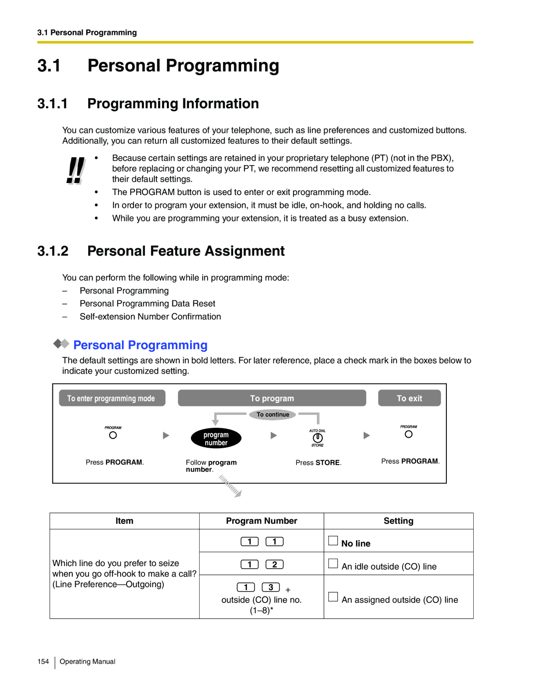 Panasonic KX-TA824 manual Programming Information, Personal Feature Assignment, Personal Programming 