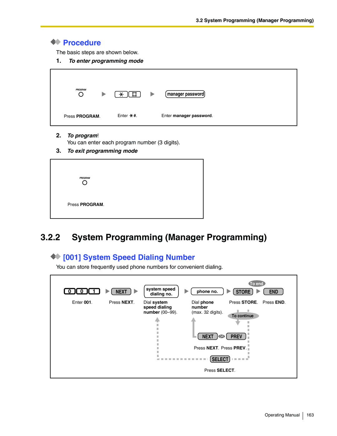 Panasonic KX-TA824 manual System Programming Manager Programming, Procedure, System Speed Dialing Number 