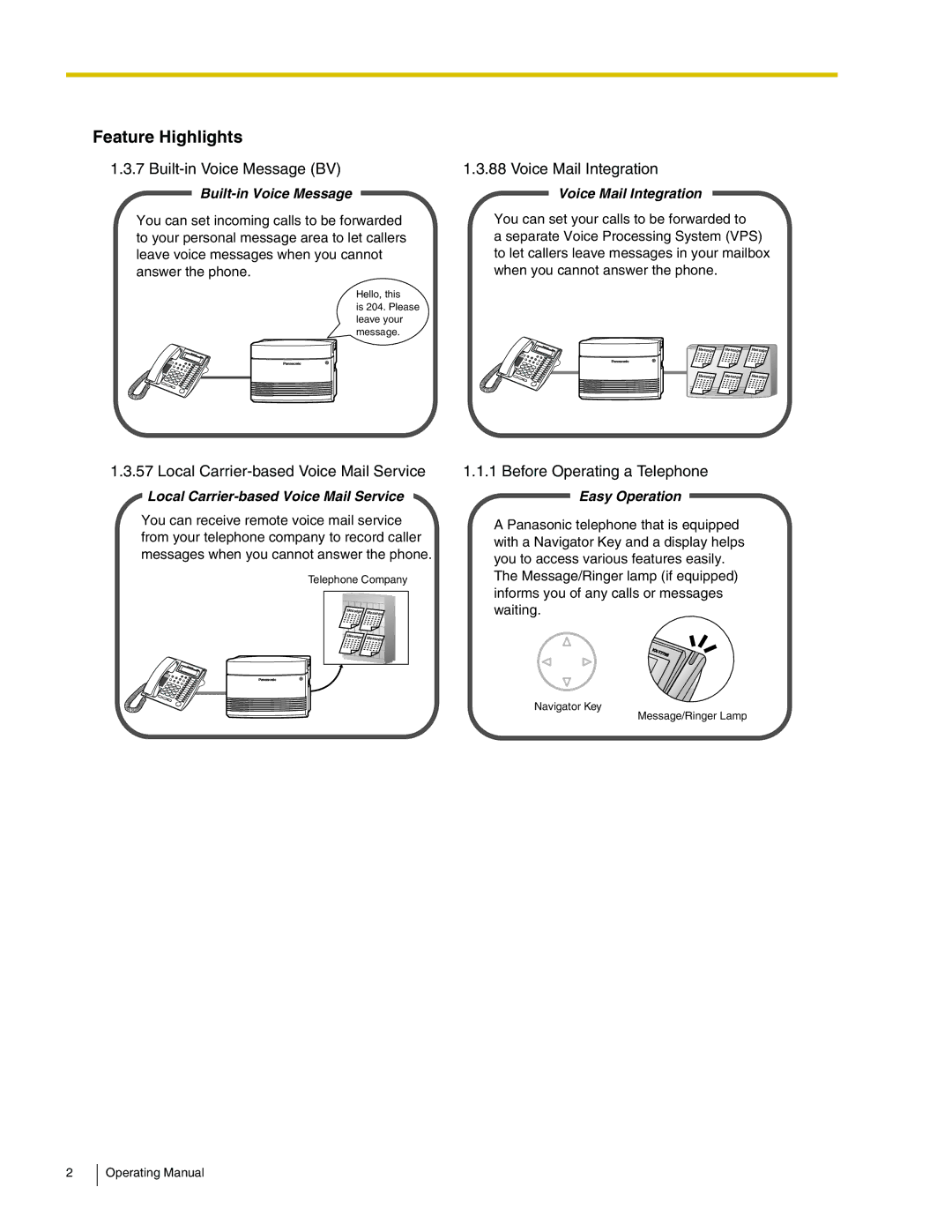 Panasonic KX-TA824 manual Feature Highlights, Built-in Voice Message BV 