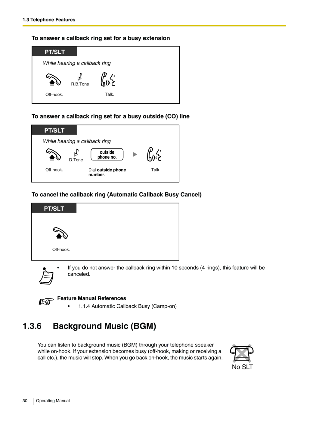 Panasonic KX-TA824 manual Background Music BGM, To answer a callback ring set for a busy extension 