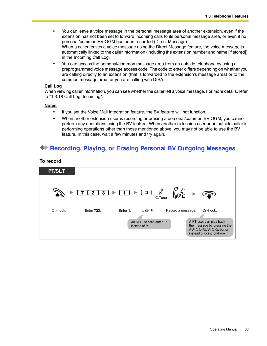 Panasonic KX-TA824 manual To record, Call Log 