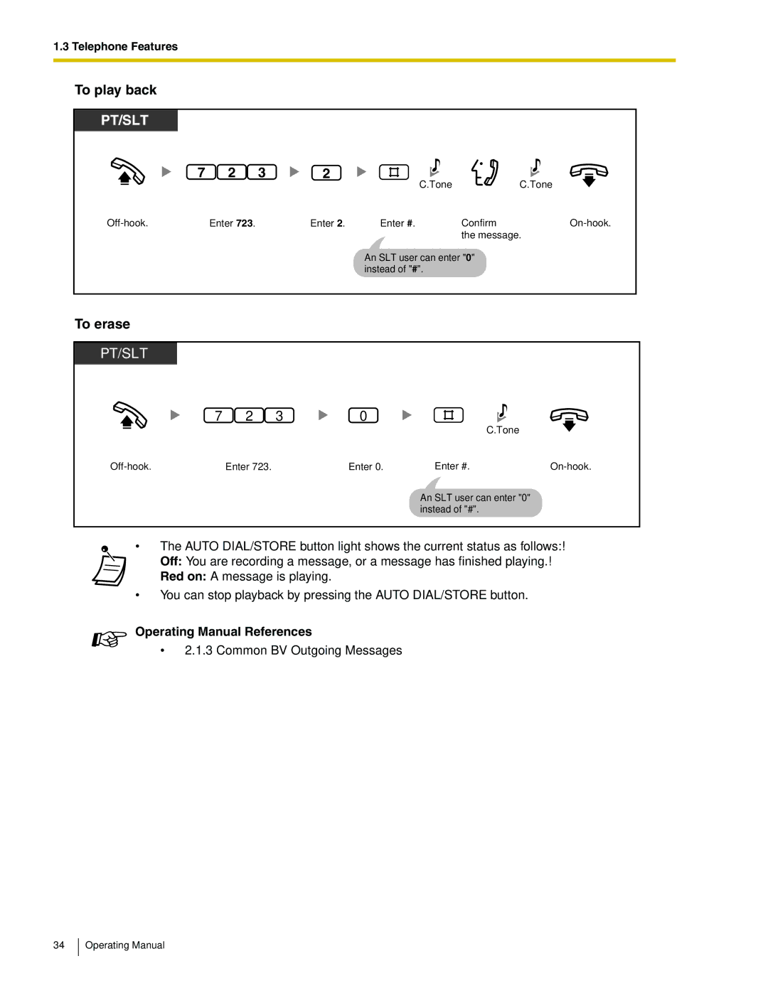 Panasonic KX-TA824 manual To play back, To erase 