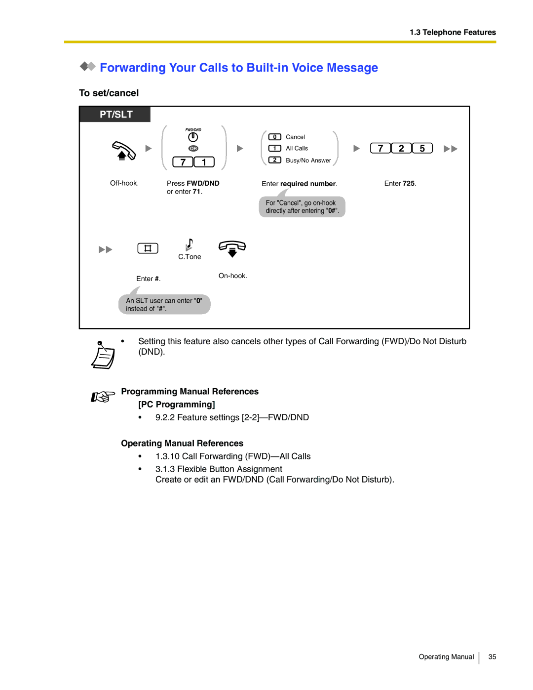 Panasonic KX-TA824 manual Forwarding Your Calls to Built-in Voice Message, Programming Manual References PC Programming 