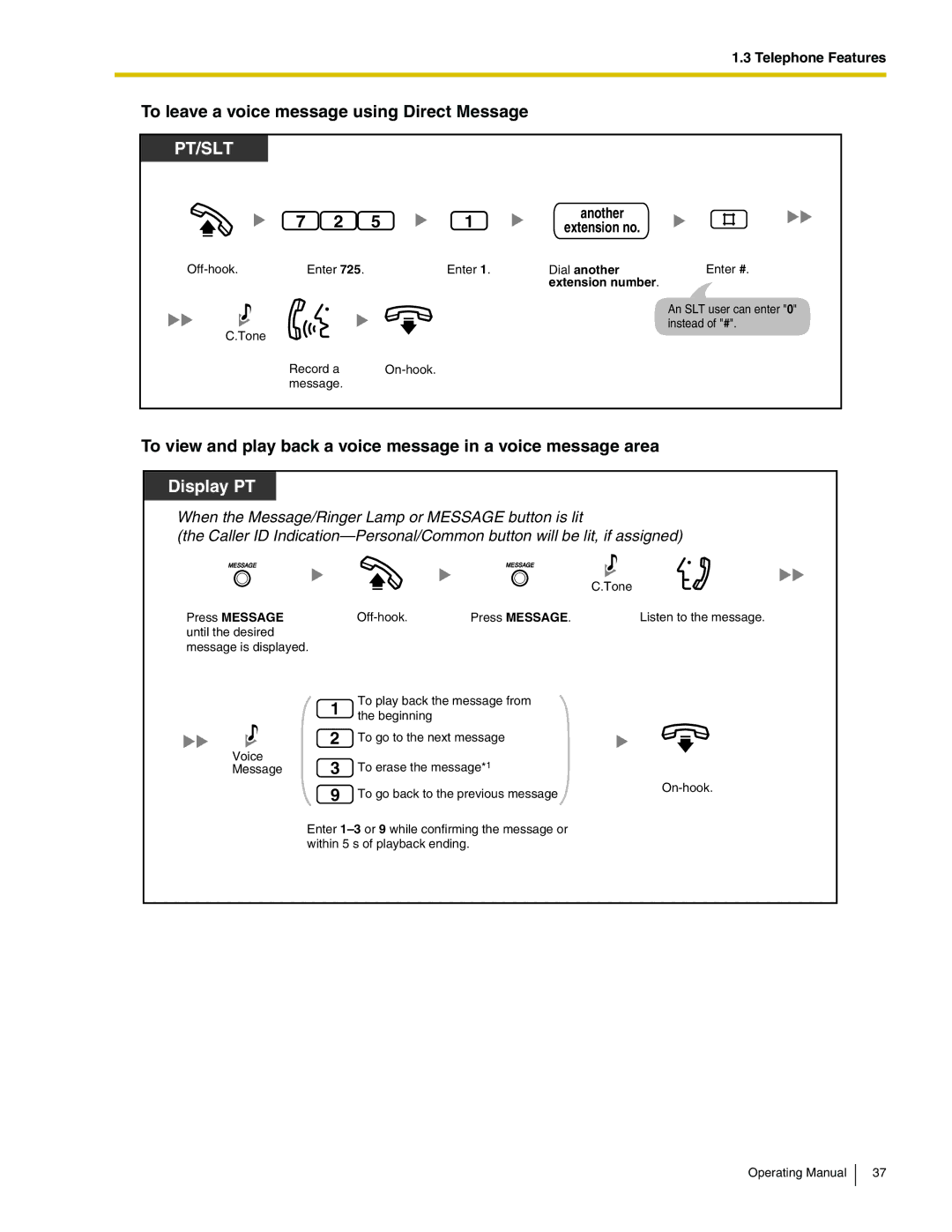 Panasonic KX-TA824 manual To leave a voice message using Direct Message, Press Message 