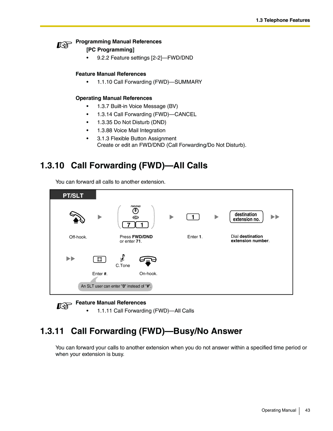 Panasonic KX-TA824 manual Call Forwarding FWD-All Calls, Call Forwarding FWD-Busy/No Answer 