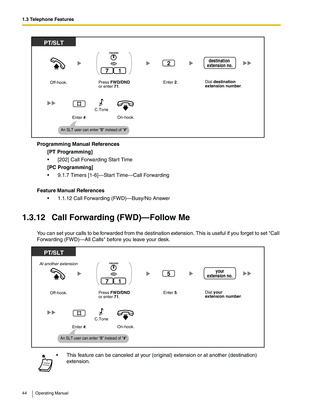 Panasonic KX-TA824 manual Call Forwarding FWD-Follow Me, Programming Manual References PT Programming 