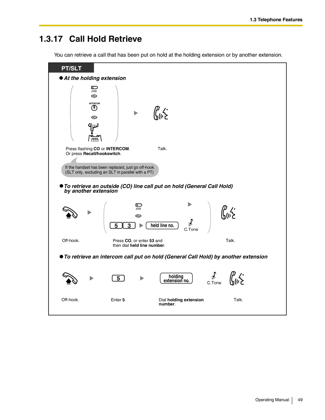 Panasonic KX-TA824 manual Call Hold Retrieve, Held line no 