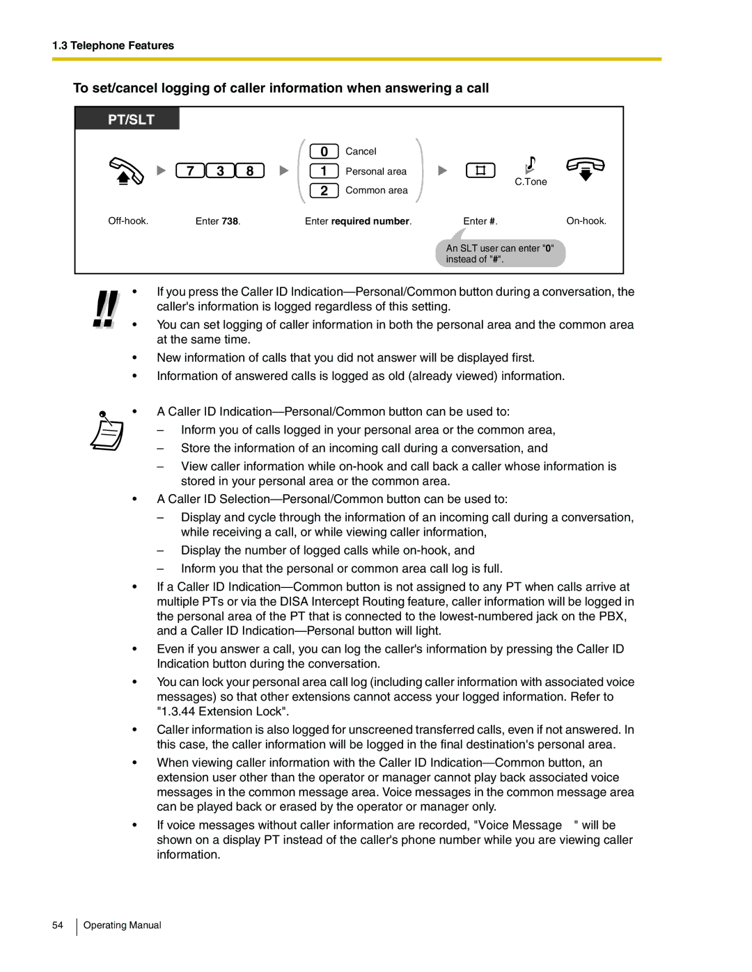 Panasonic KX-TA824 manual Cancel Personal area Tone Common area Off-hook Enter 