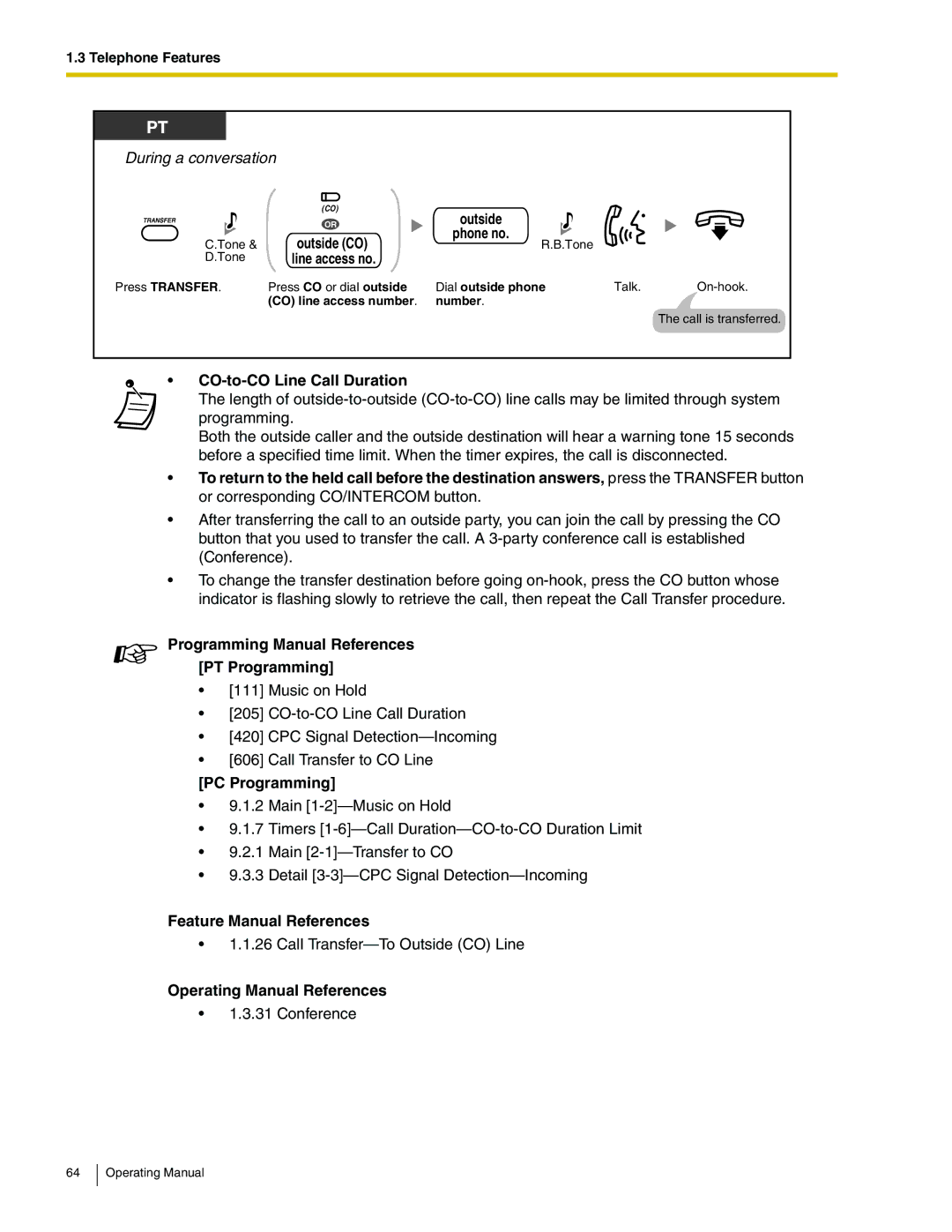 Panasonic KX-TA824 manual Call Transfer-To Outside CO Line 
