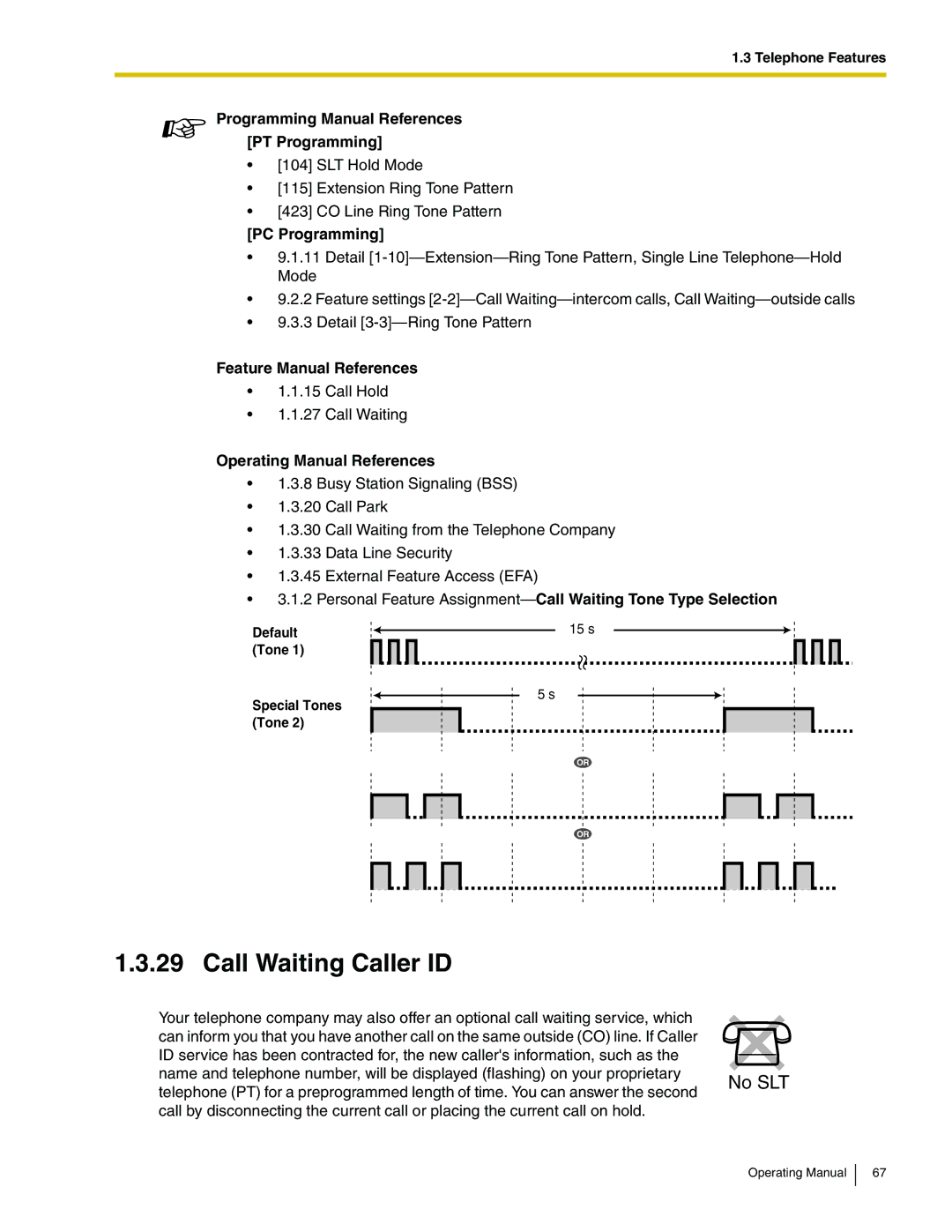 Panasonic KX-TA824 manual Call Waiting Caller ID, Programming Manual References PT Programming 