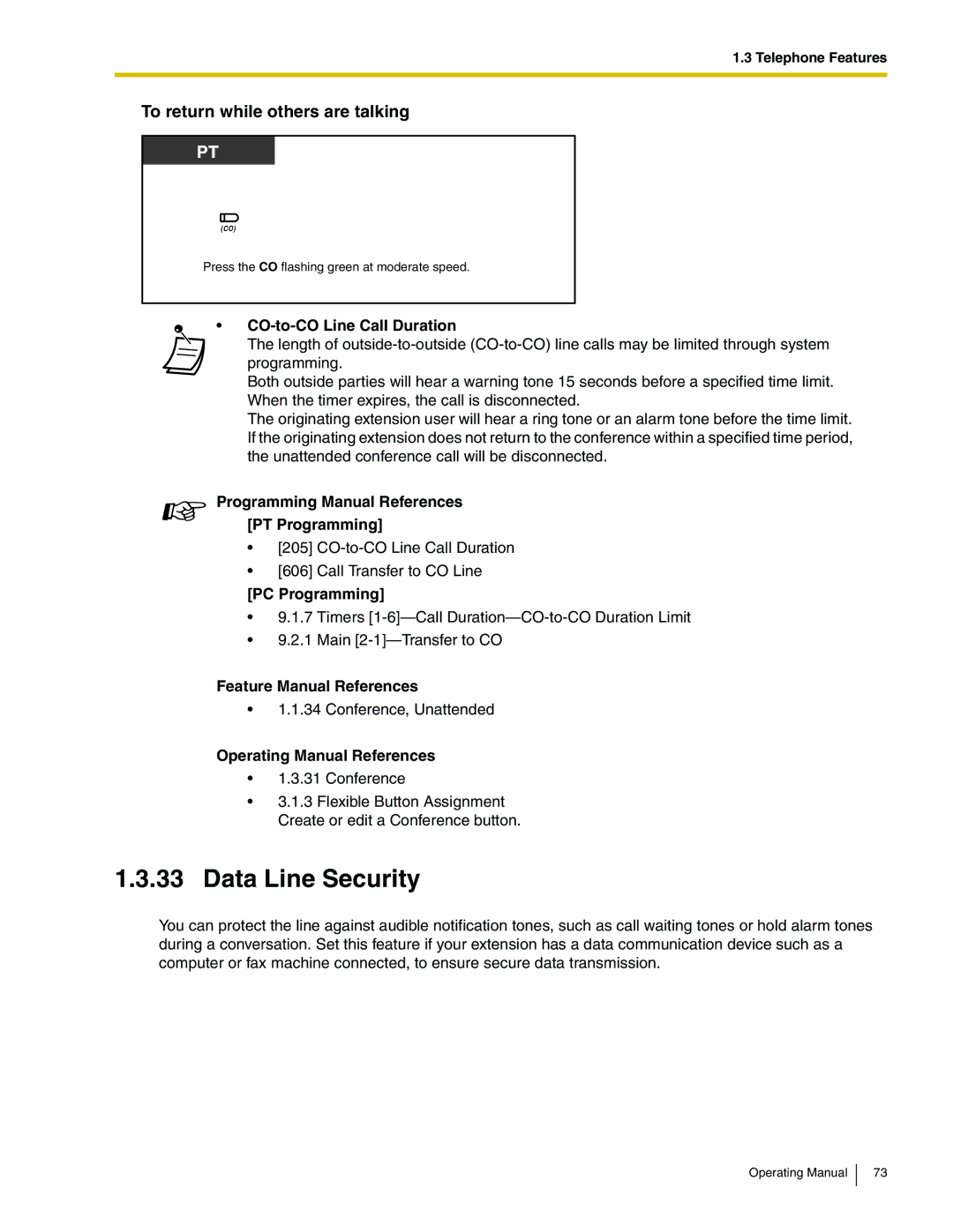 Panasonic KX-TA824 manual Data Line Security, To return while others are talking 