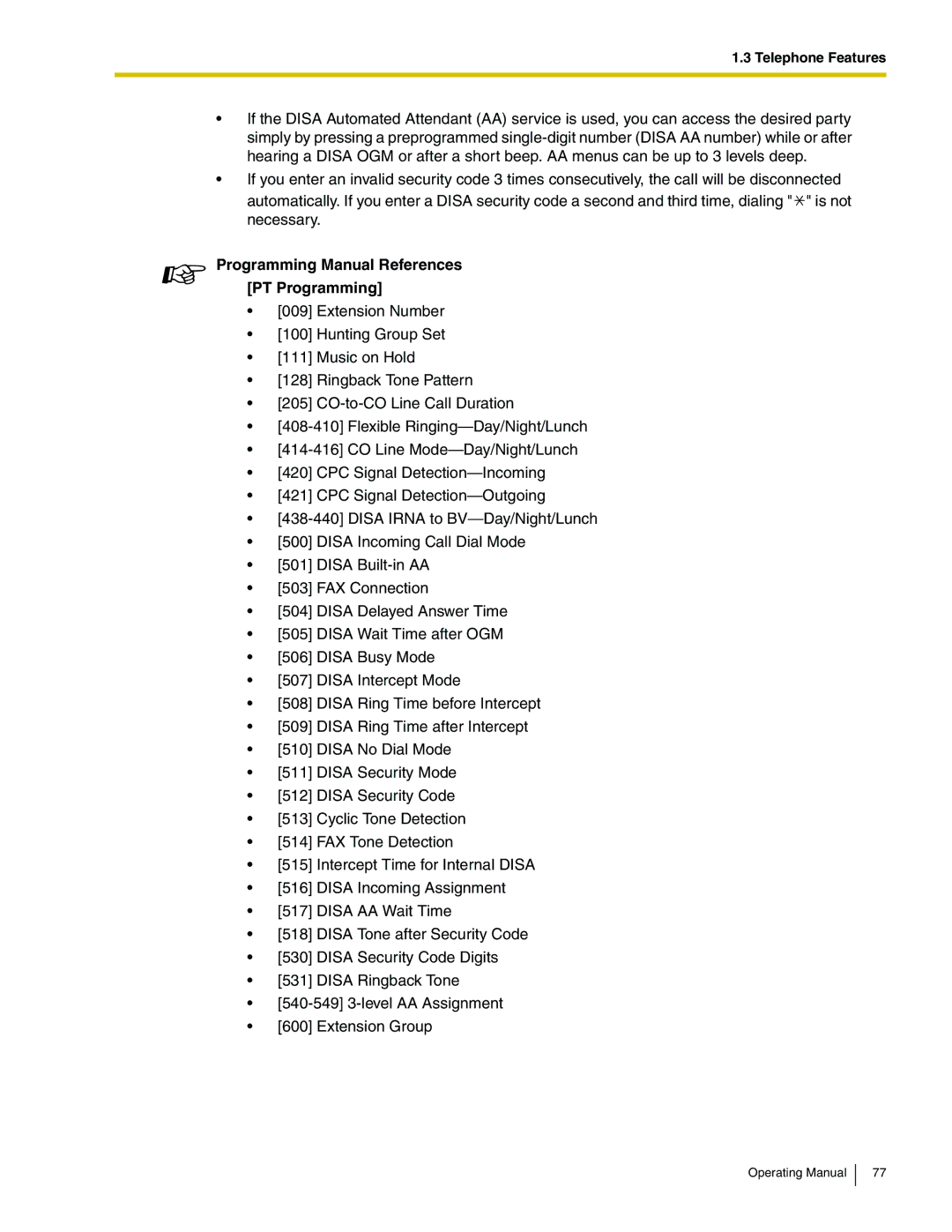 Panasonic KX-TA824 manual Programming Manual References PT Programming 