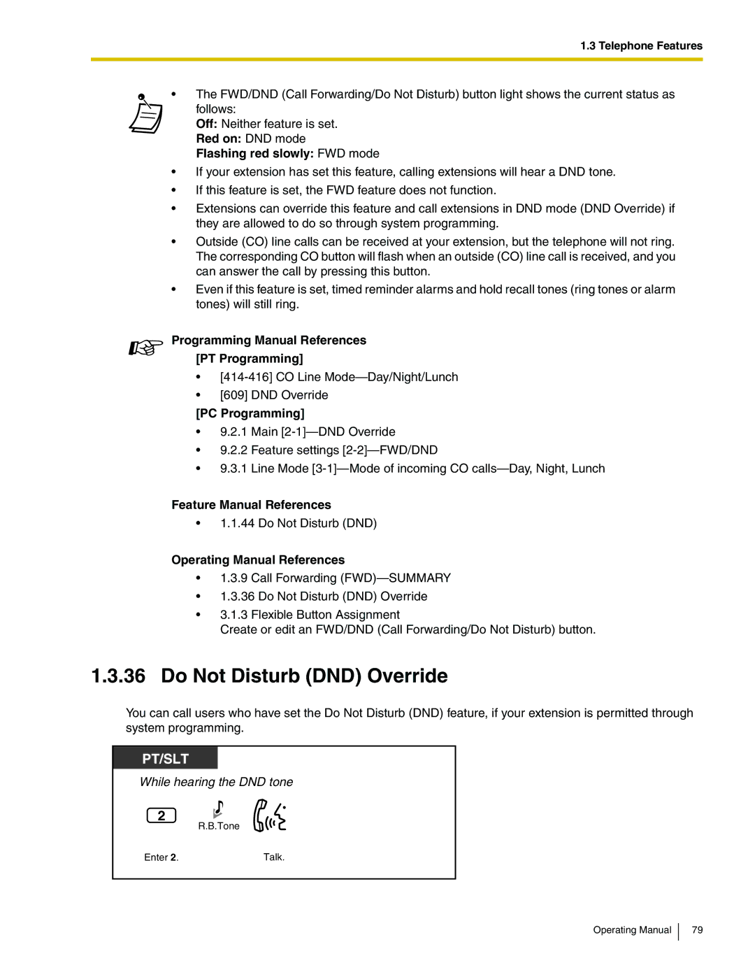 Panasonic KX-TA824 manual Do Not Disturb DND Override, Red on DND mode Flashing red slowly FWD mode 