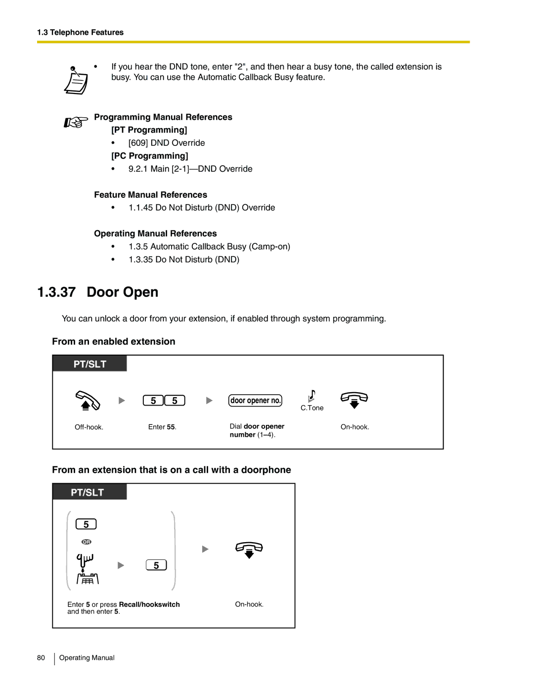 Panasonic KX-TA824 manual Door Open, From an enabled extension, From an extension that is on a call with a doorphone 