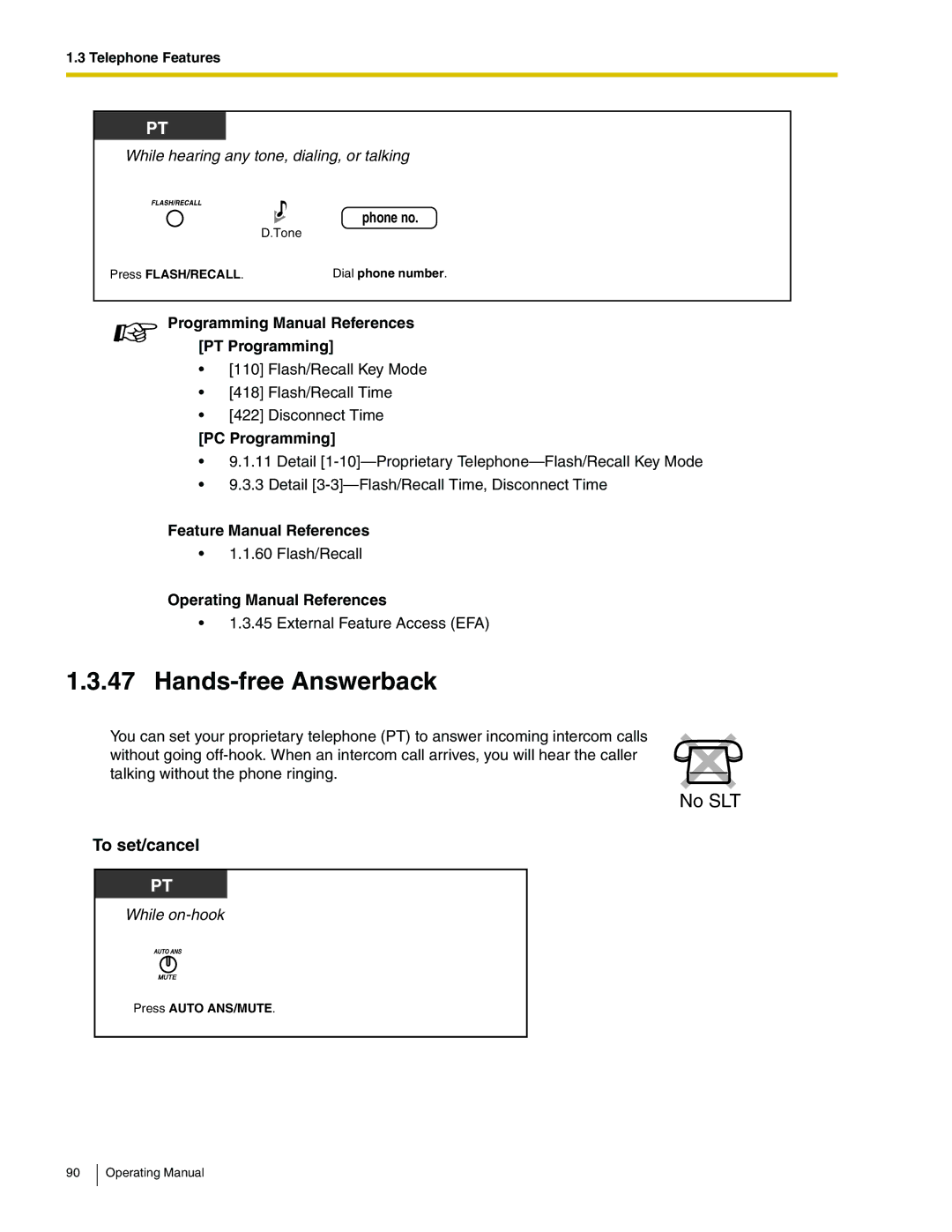 Panasonic KX-TA824 manual Hands-free Answerback, Phone no 