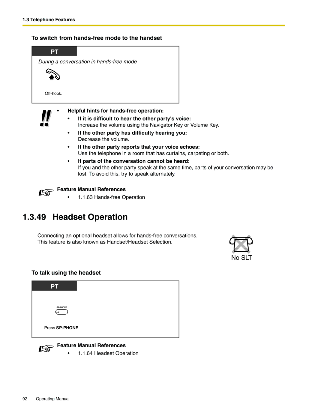 Panasonic KX-TA824 manual Headset Operation, To switch from hands-free mode to the handset, To talk using the headset 