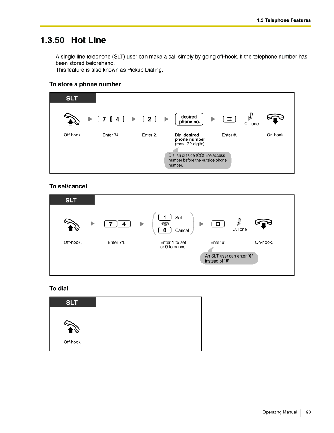 Panasonic KX-TA824 manual Hot Line, To store a phone number, To dial 