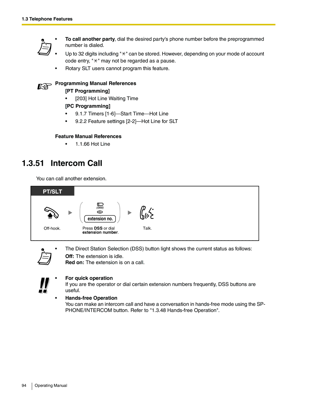 Panasonic KX-TA824 manual Intercom Call, For quick operation 