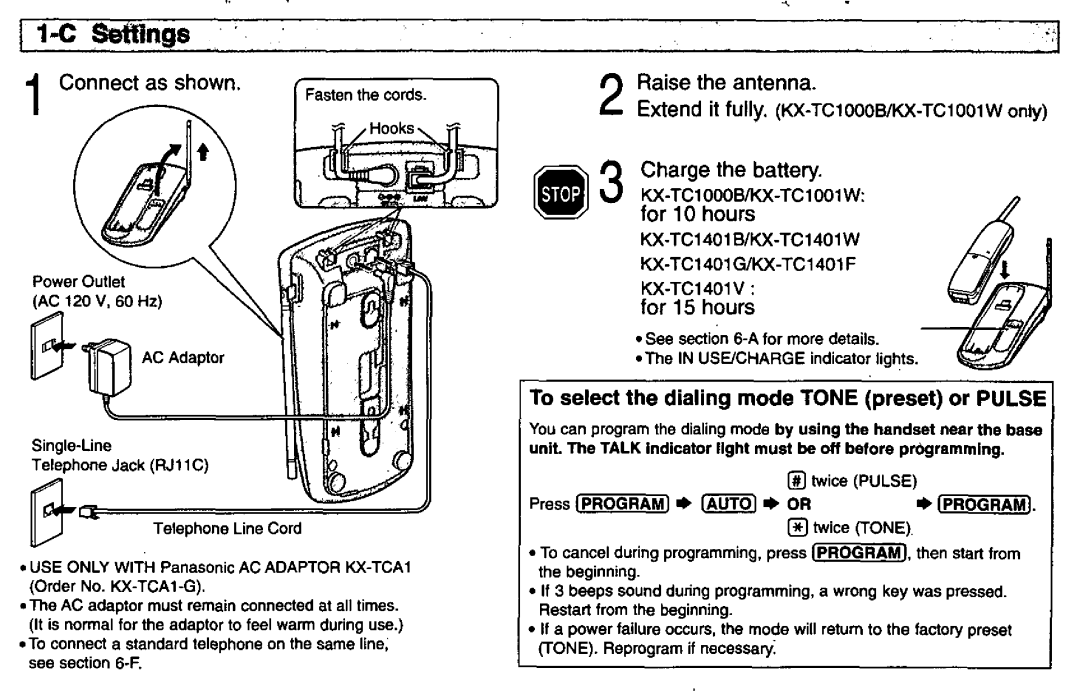 Panasonic KX-TC1401B, KX-TC1000B, KX-TC1401V, KX-TC1401G manual 