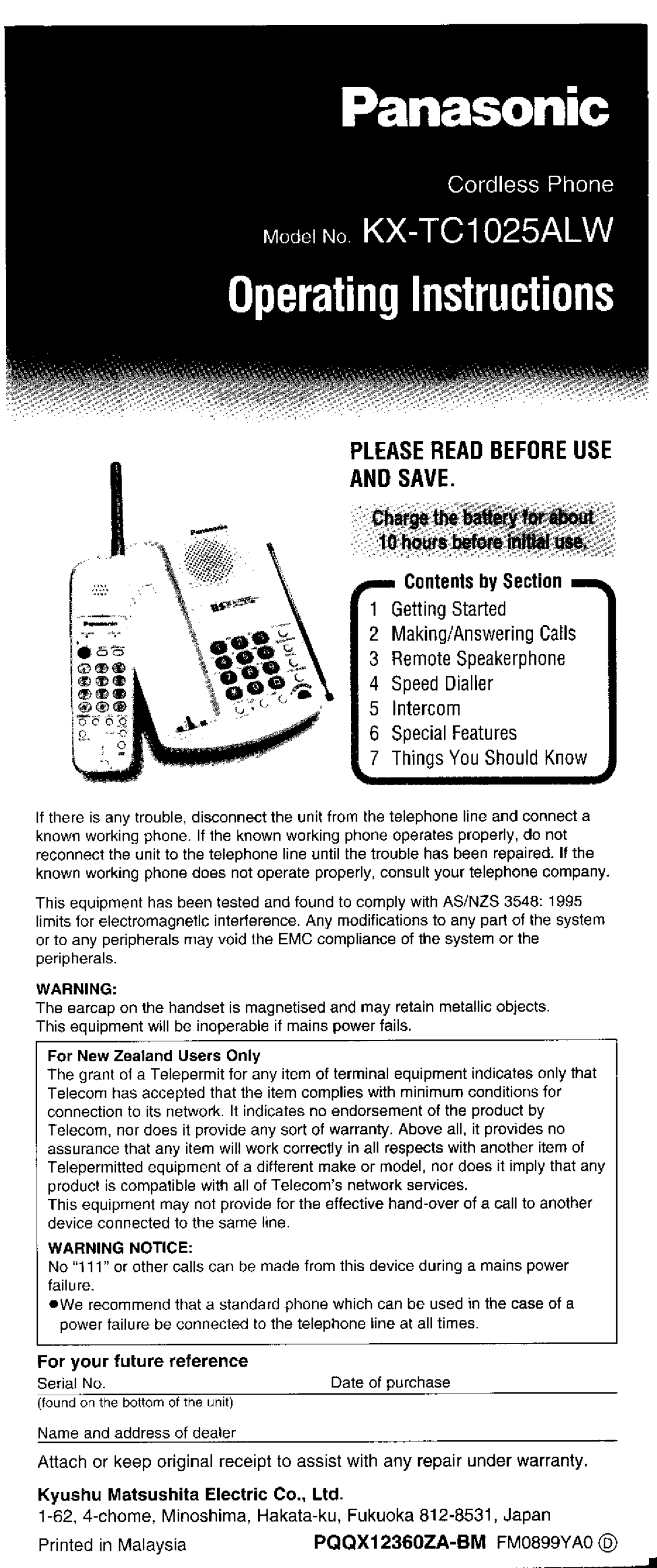 Panasonic KX-TC1025ALW manual 