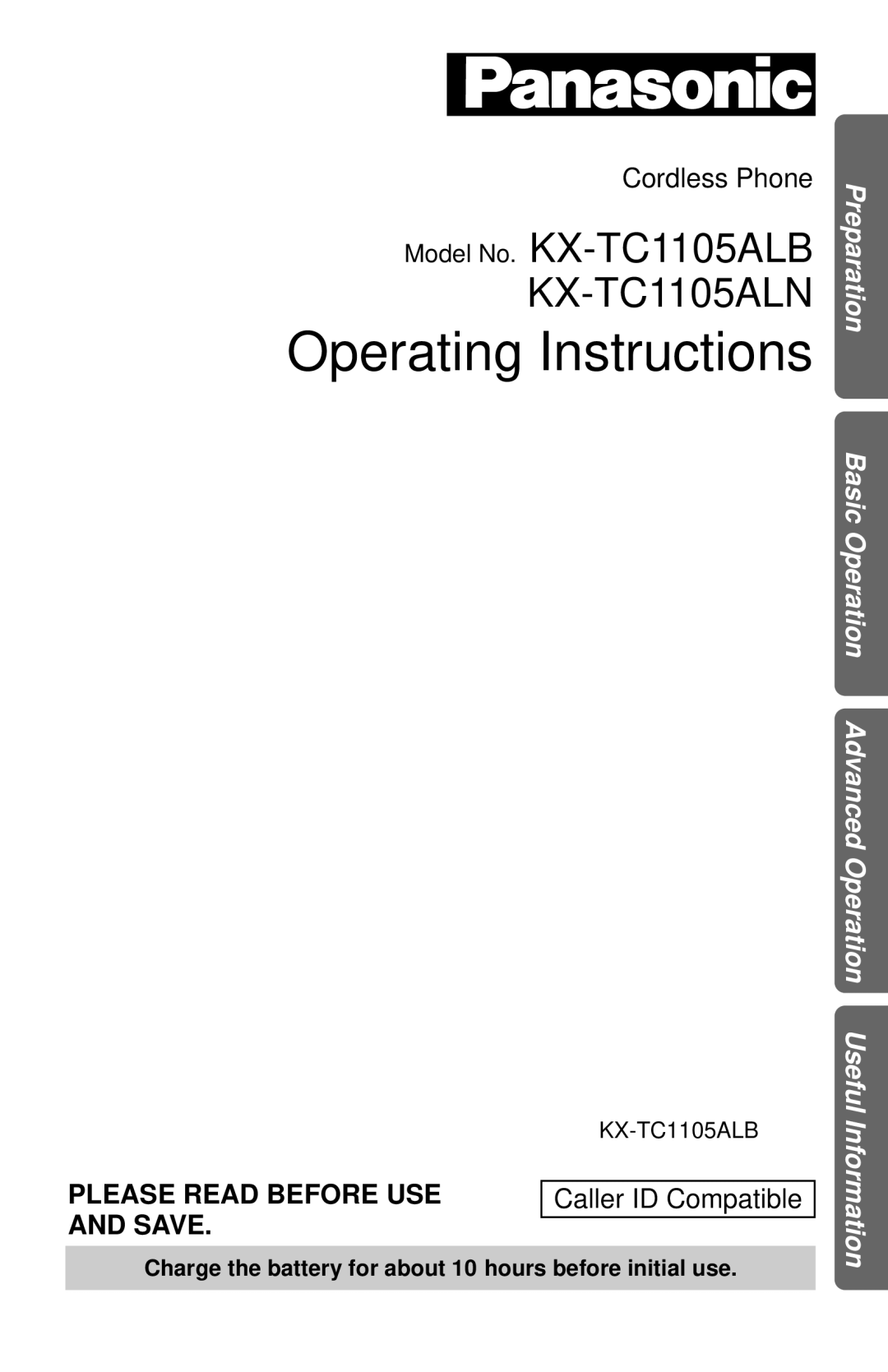 Panasonic KX-TC1105ALB, KX-TC1105ALN operating instructions Caller ID Compatible 